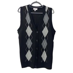 Fashion Bug black argyle sweater vest with buttons
